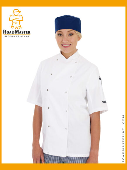 hot selling womens chef jacket in white color for kitchen workwear